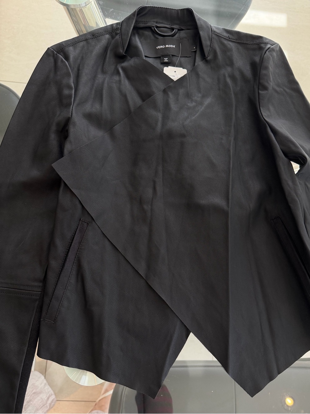Vero Moda Black Open-Front Faux Leather Jacket